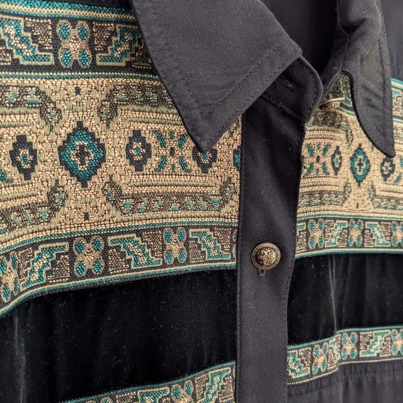 Megan Moore Vintage Embroidered Velvet Trim Black Shirt Women's Size 18W - Picture 3 of 7